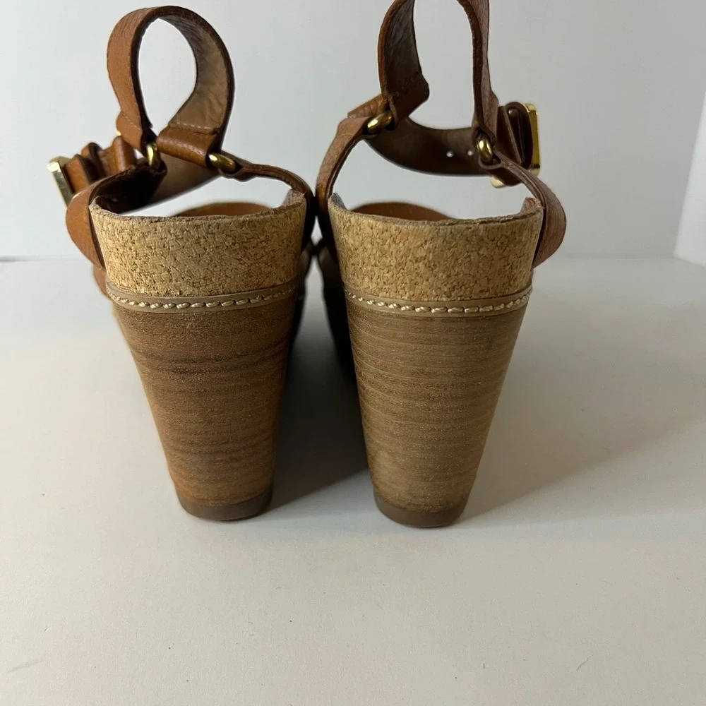 Womens Tory Burch‎ Brenden Brown Leather Wedge Sandal 9.5